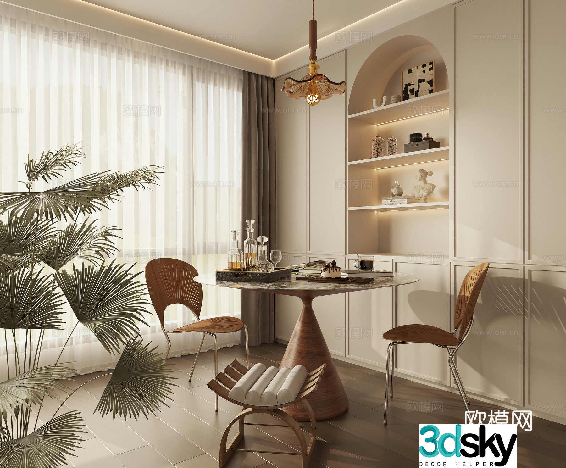 French medieval restaurant round table dining table chair 3d model
