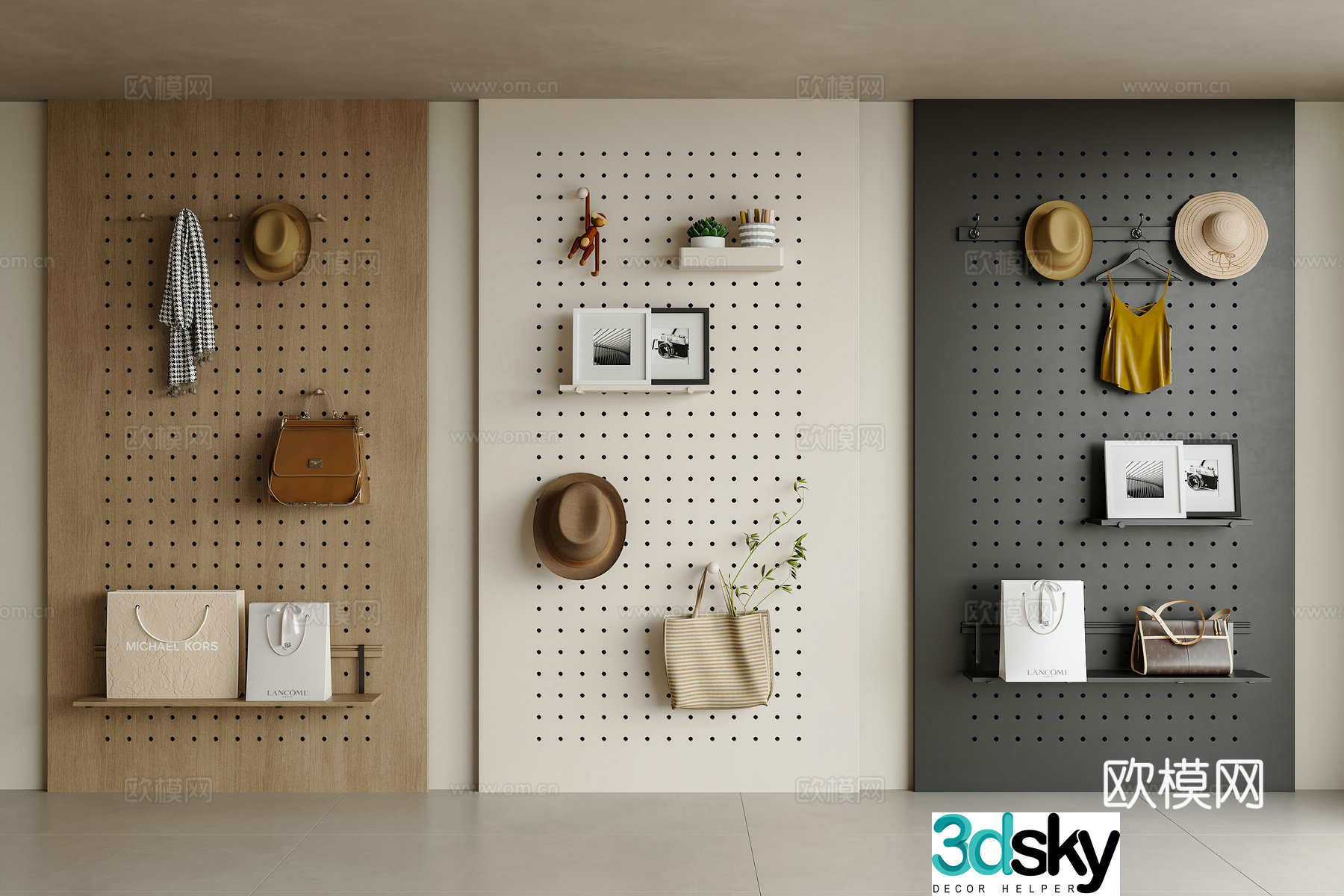 Modern hole board wall decorative board wall decorative pendant shelf ornament photo wall exhibition board exhibition 3d model
