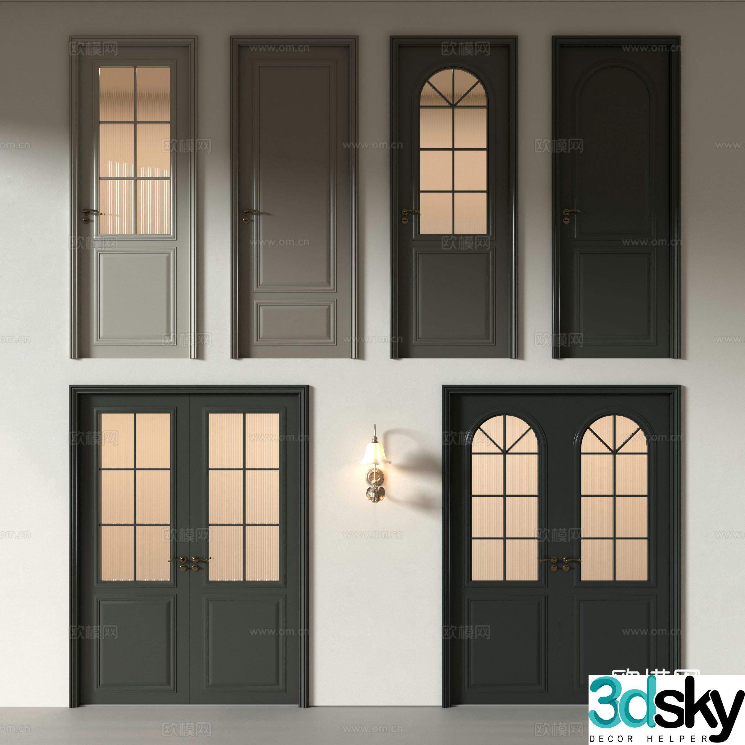 Middle door American door French door Glass door Double door Single door Bedroom door Sanitary 3D model
