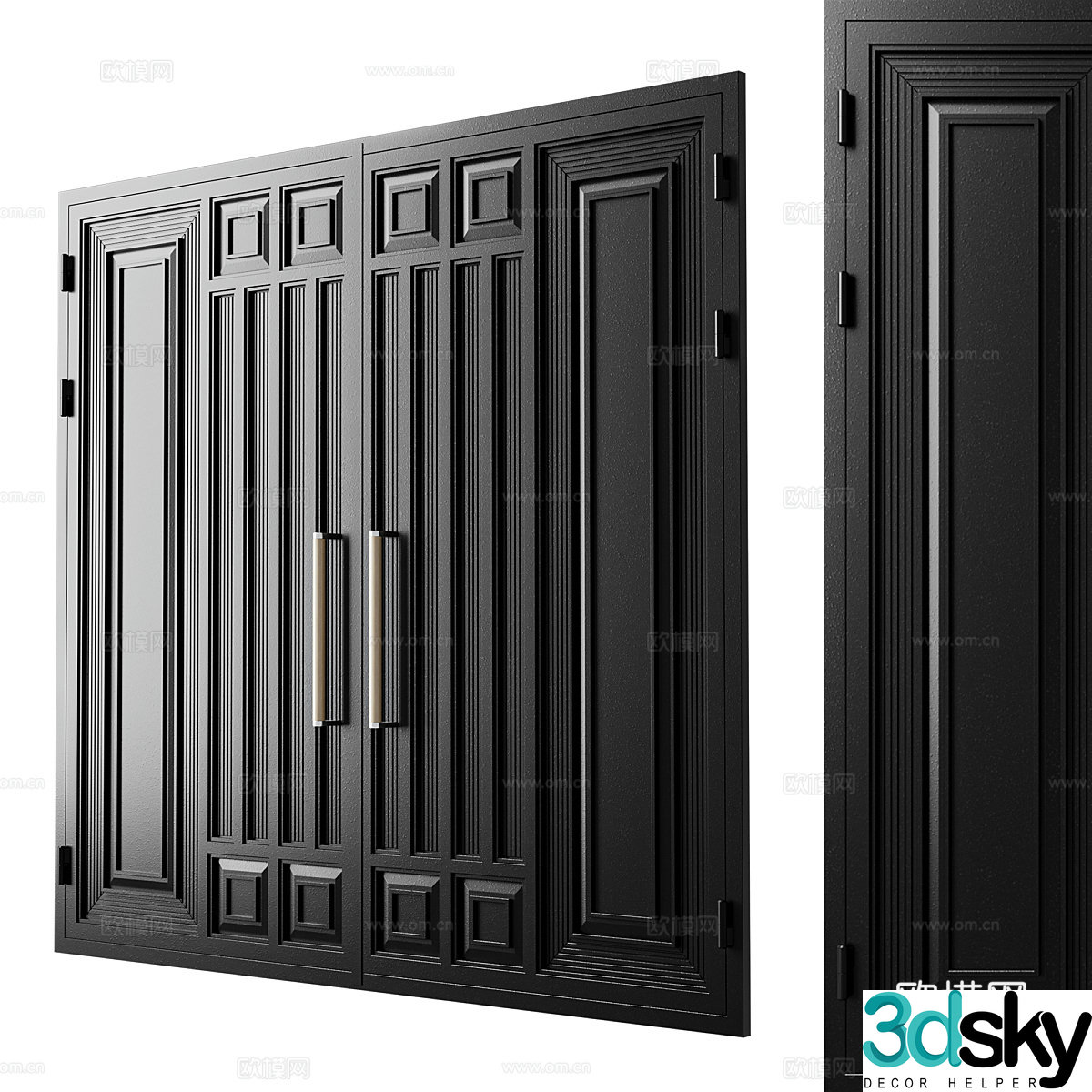 Modern black double door entry door 3d model