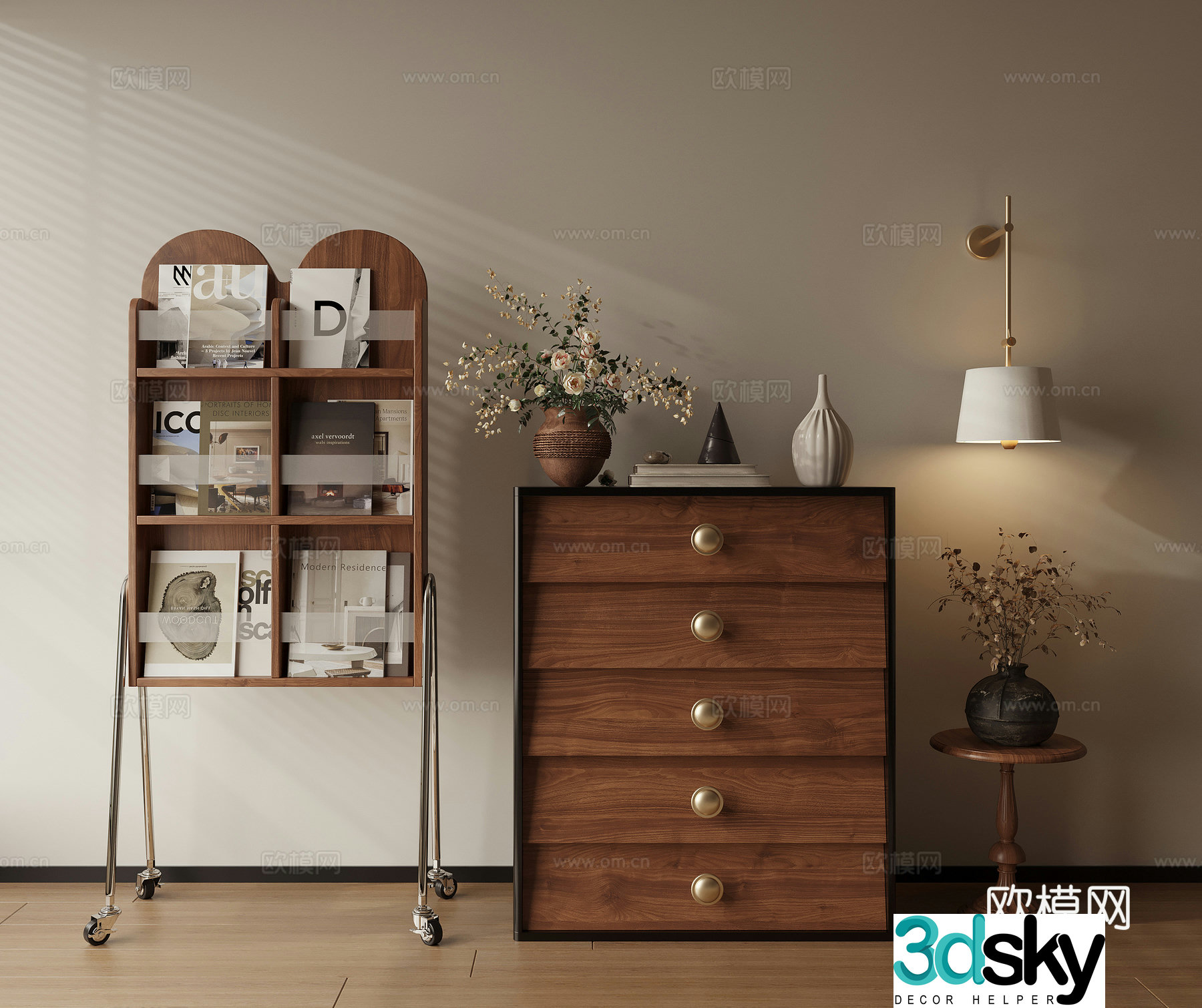 Low cabinet chest of cabinet decoration cabinet bookshelf wall lamp side 3D model