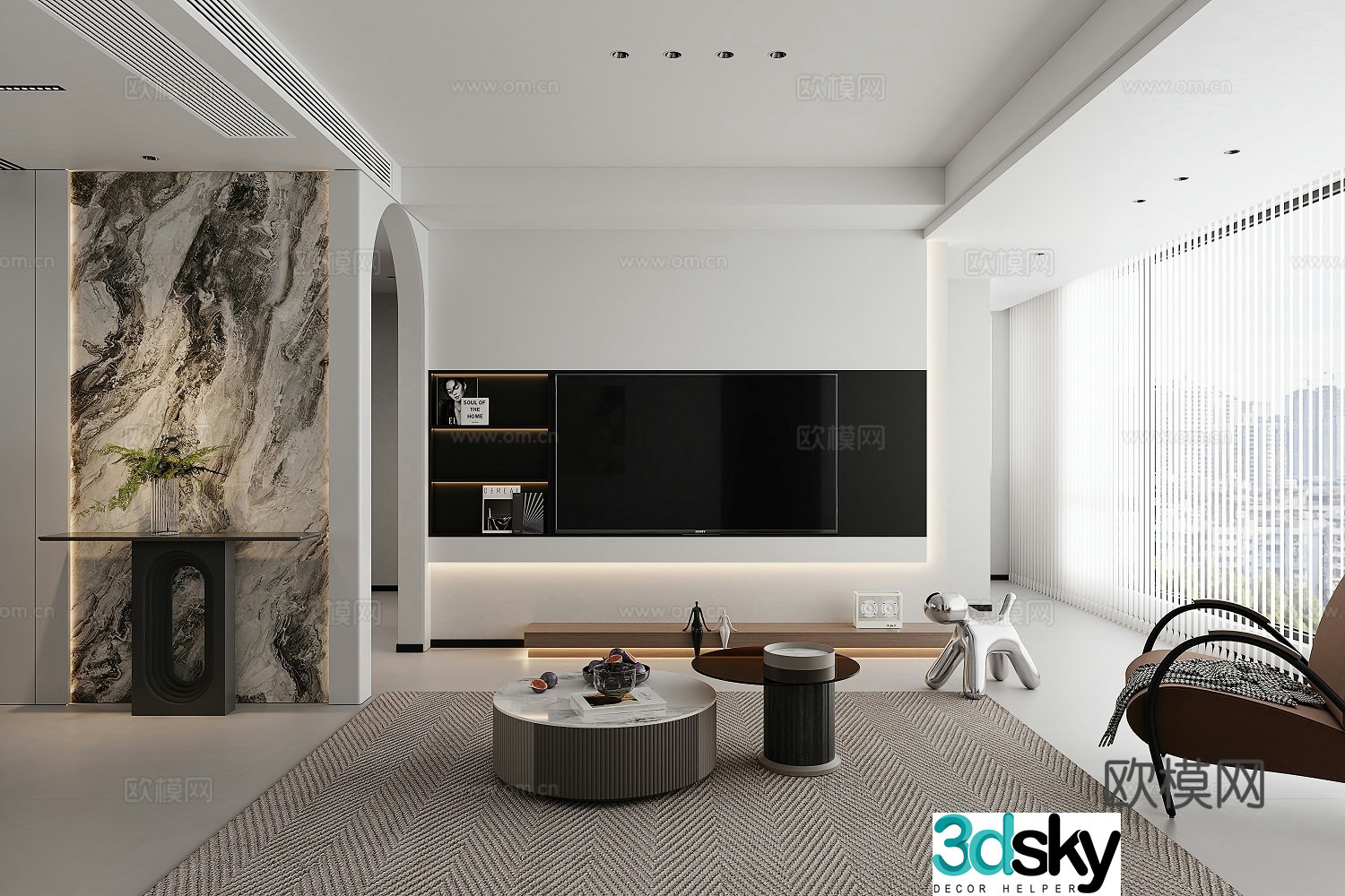 Modern living and dining room 3d model