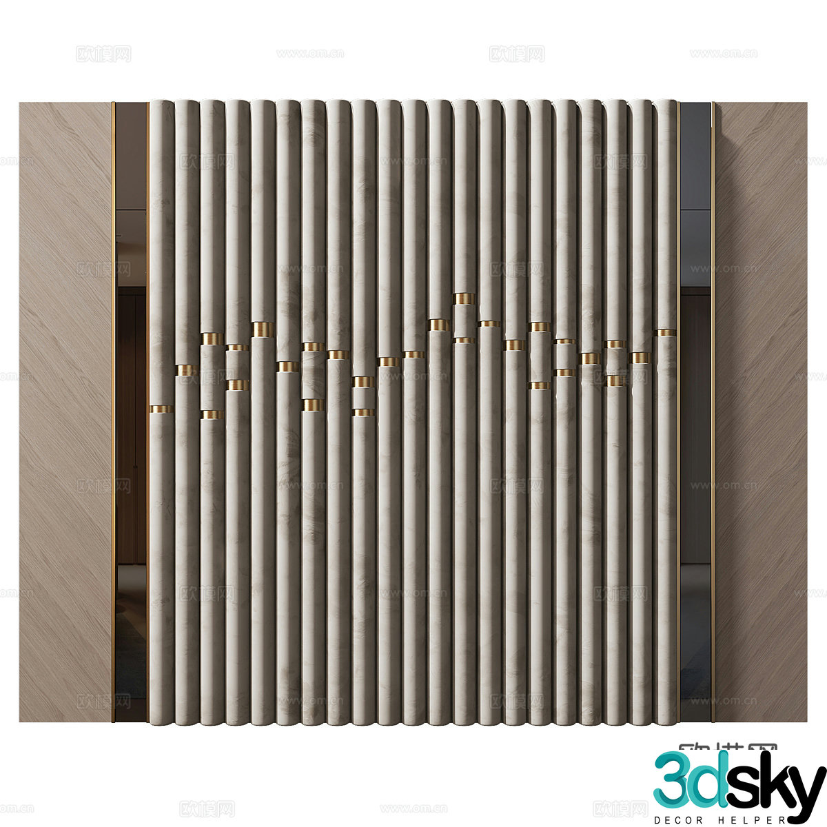 New Chinese style light luxury bedside background wall 3D model