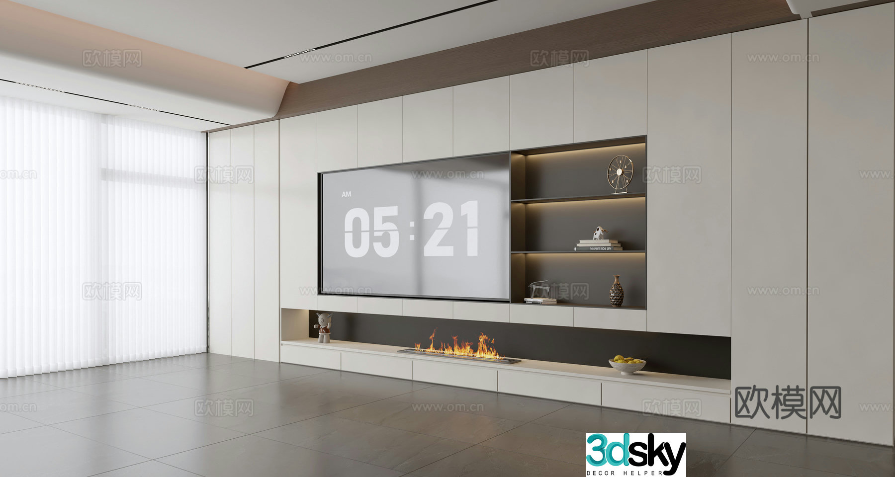 Modern simple living room light luxury TV background wall full wall TV cabinet 3D model