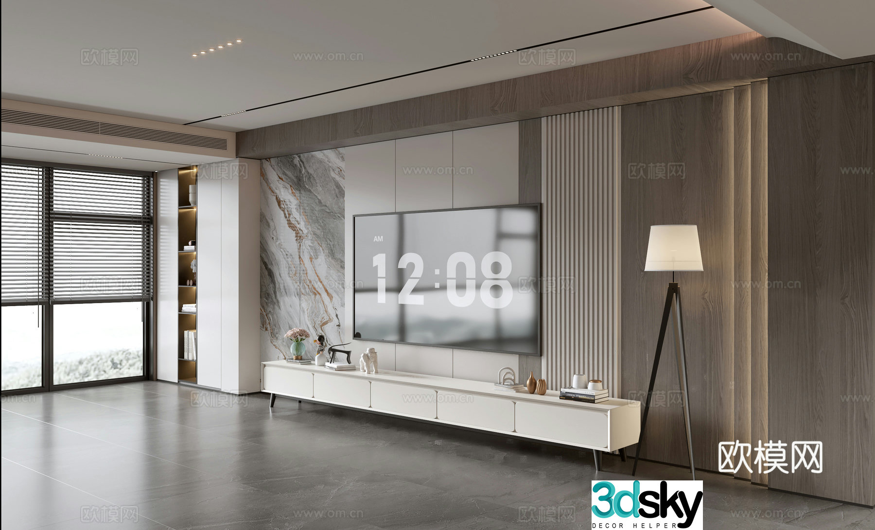Modern Italian living room light luxury TV background wall full wall TV cabinet marble background wall 3d model