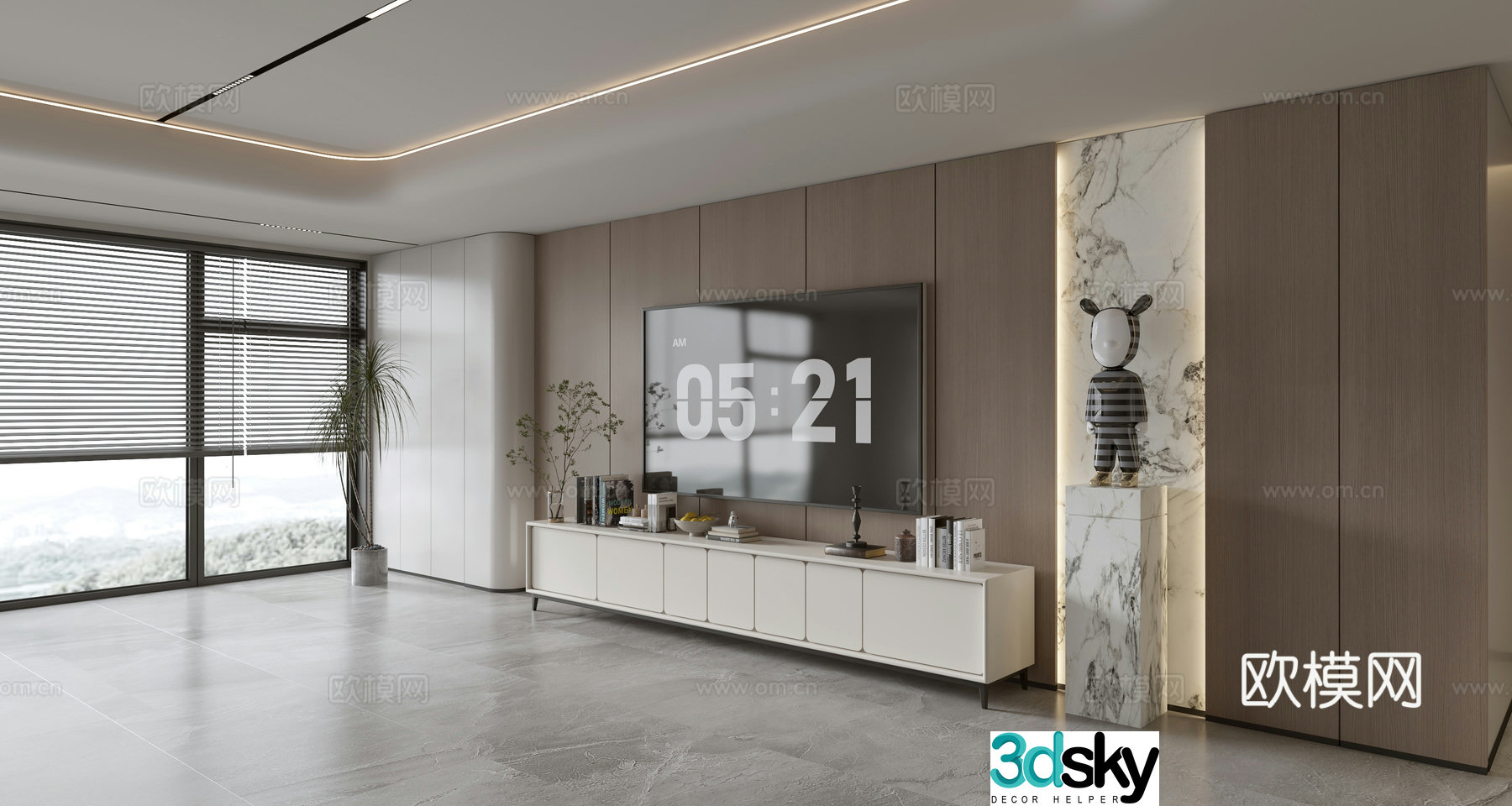 Modern Italian living room light luxury TV background wall full wall TV cabinet marble background wall 3d model