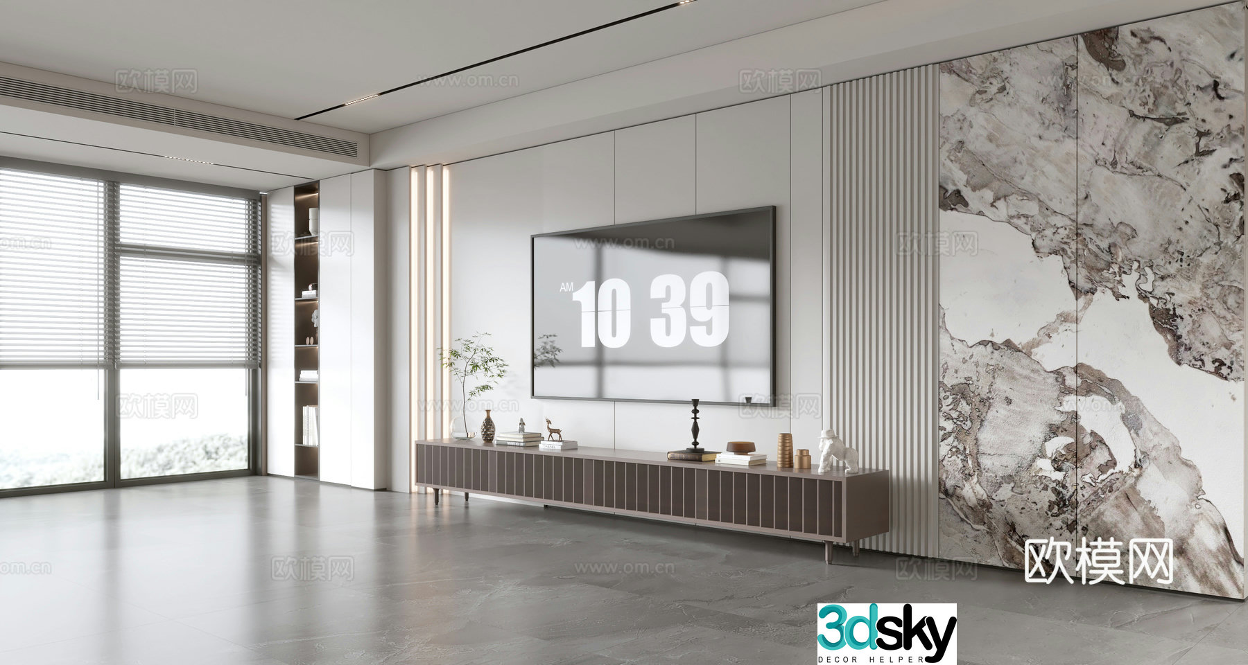 Modern Italian living room light luxury TV background wall full wall TV cabinet marble background wall 3d model