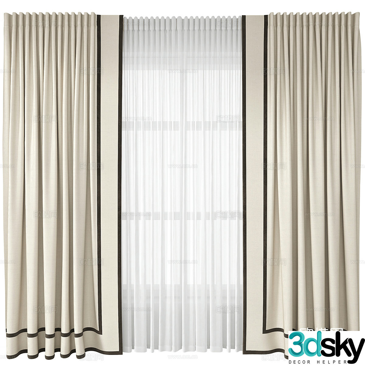 New Chinese style fabric curtain 3D model