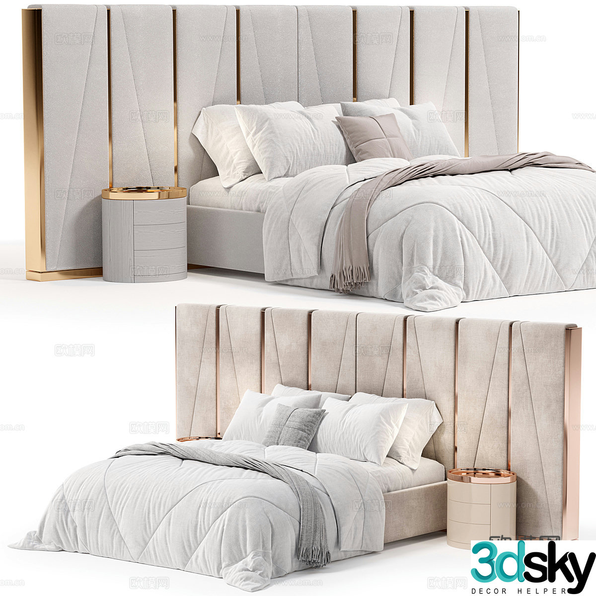 Modern light luxury Modrest Nixa fabric double bed 3D model