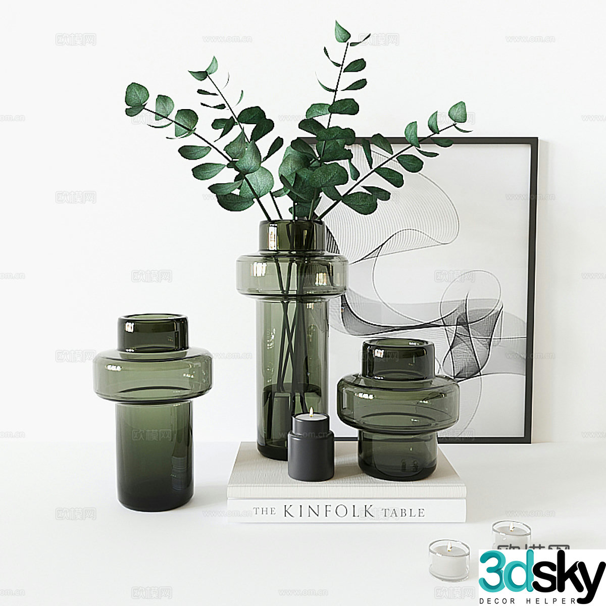 Modern glass vase flower art 3d model