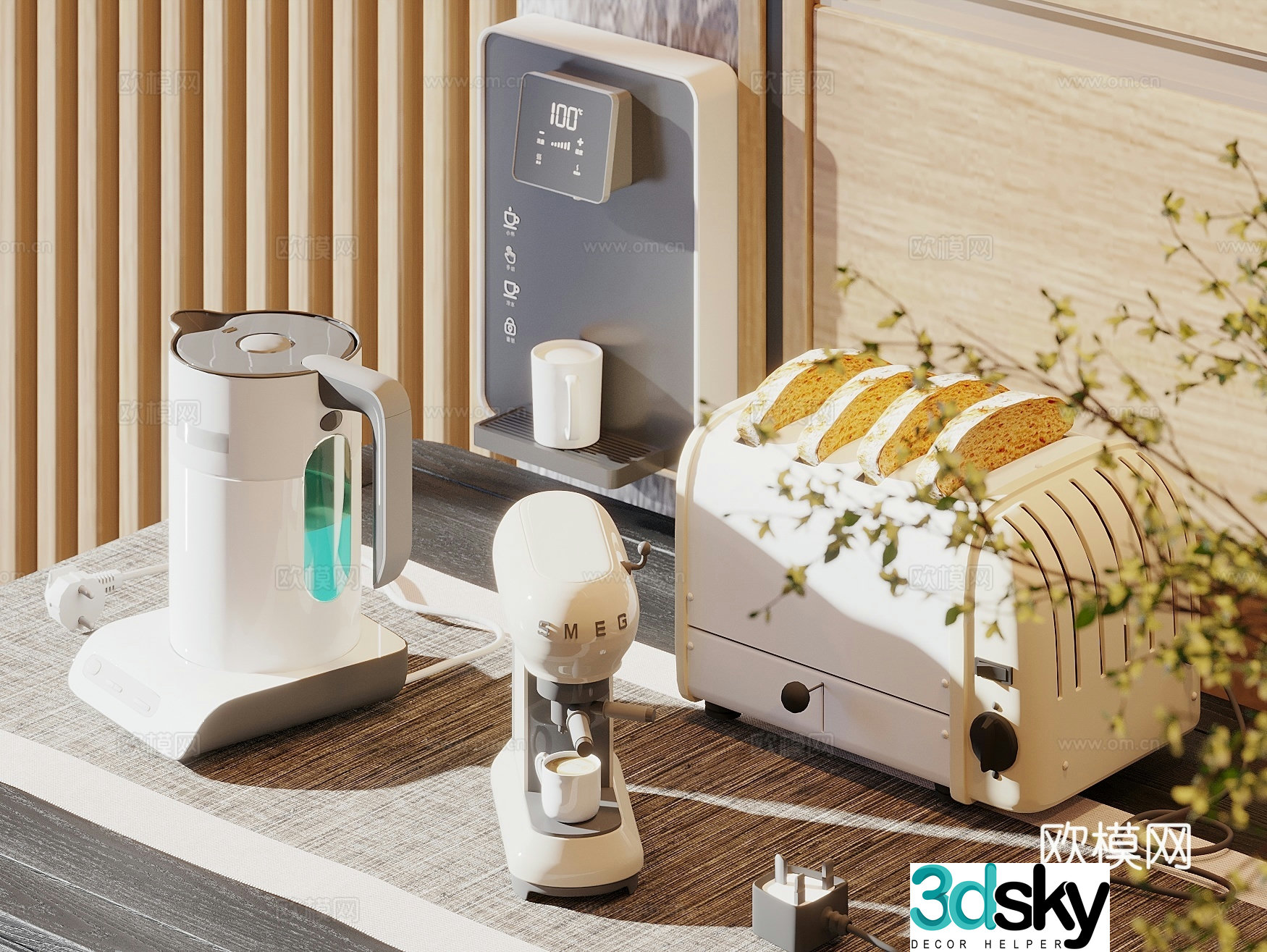 Kitchen appliances bread machine coffee machine wall-mounted water dispenser kettle 3D model