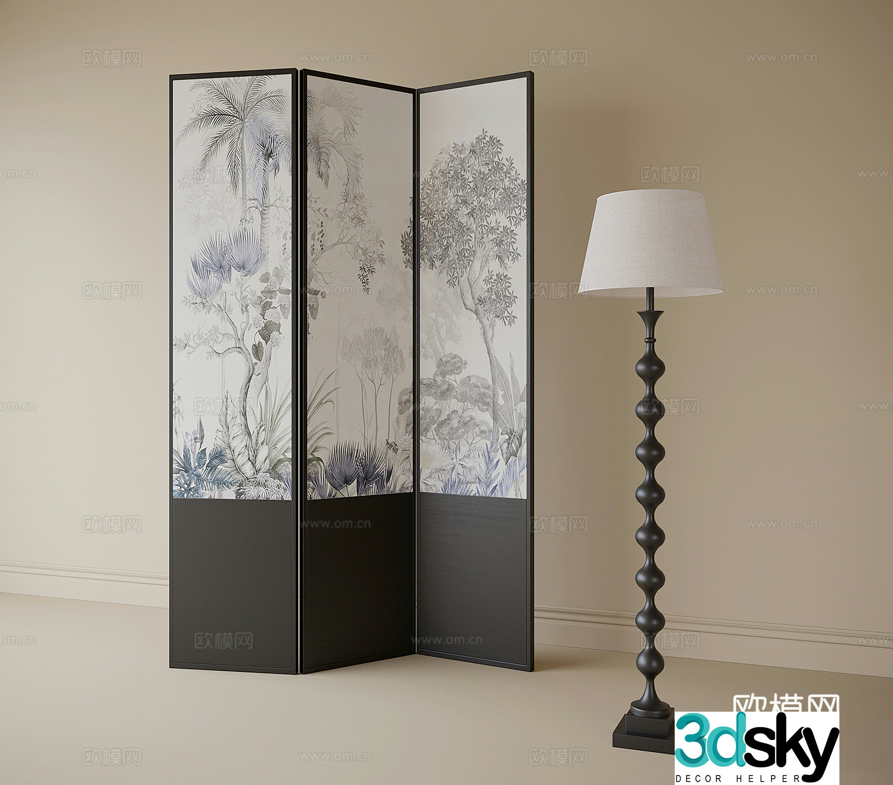 French screen floor lamp 3d model