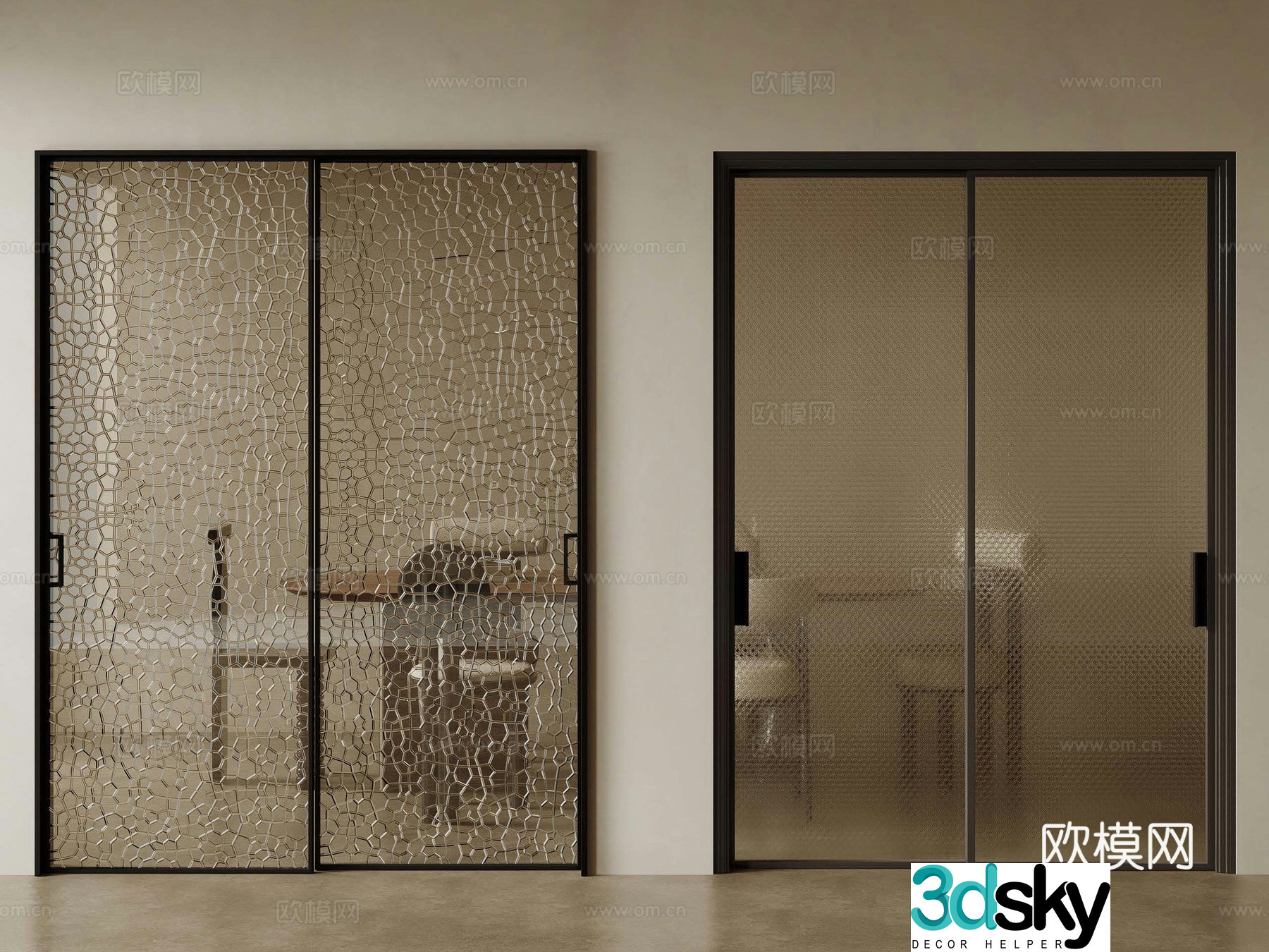 Modern double-opening door glass double-opening door 3D model