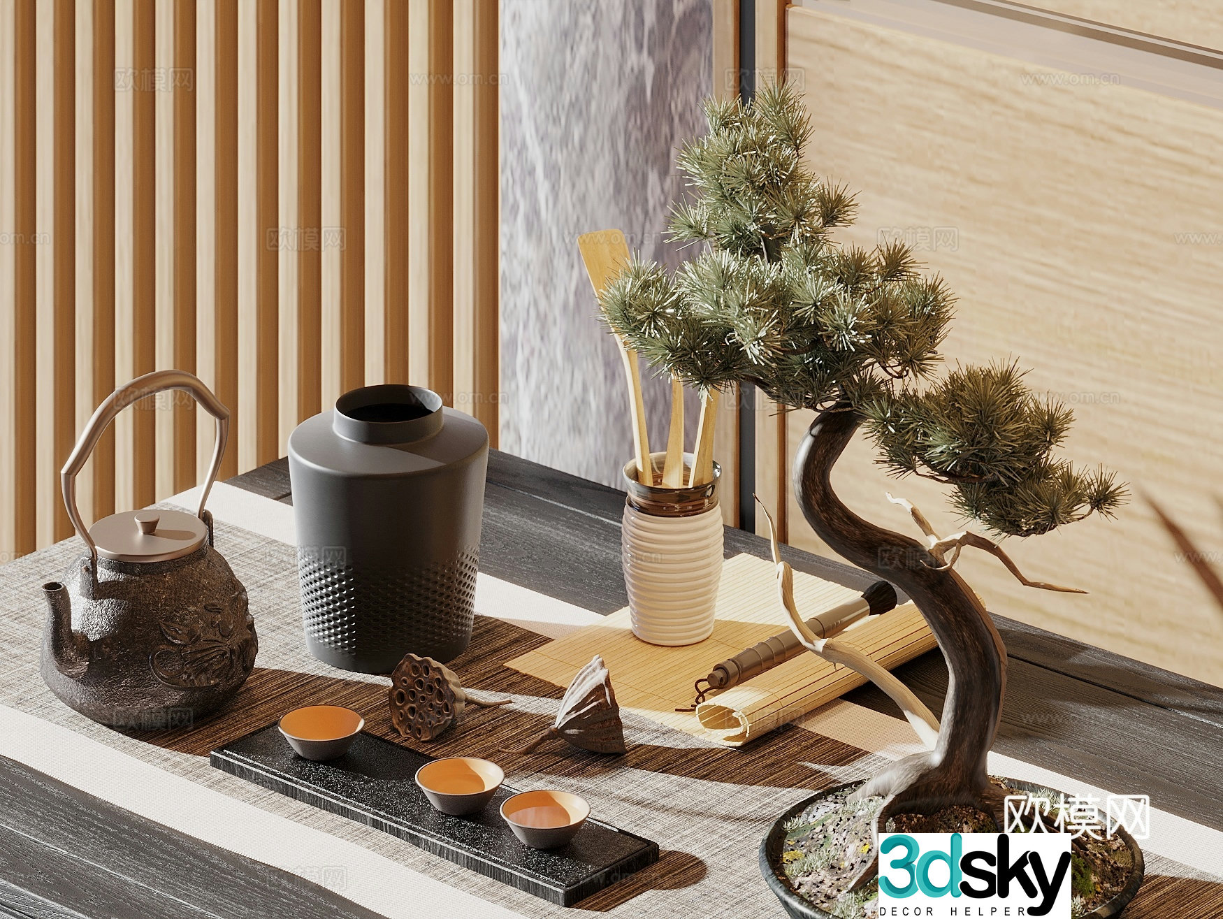 New Chinese style tea set combination ornaments tea cup tea set teapot utensils tea set supplies bonsai 3d model
