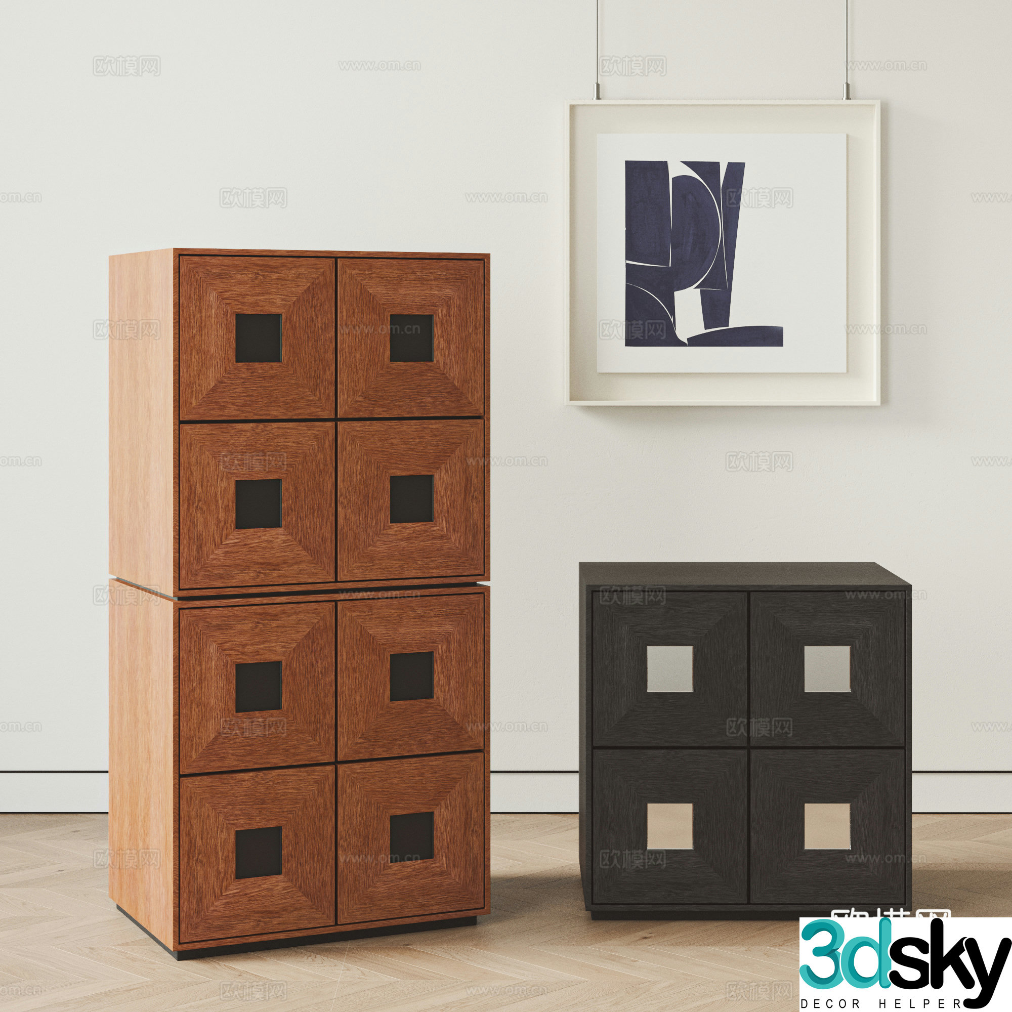 Middle-aged style chest of drawers combination 3D model