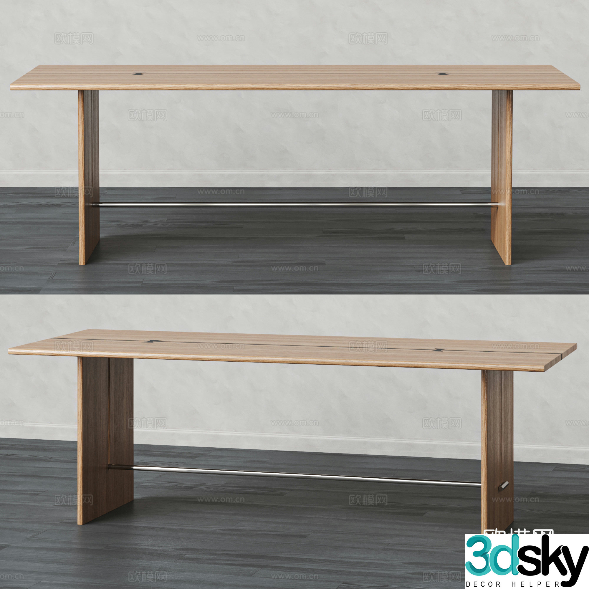Modern solid wood dining table 3d model