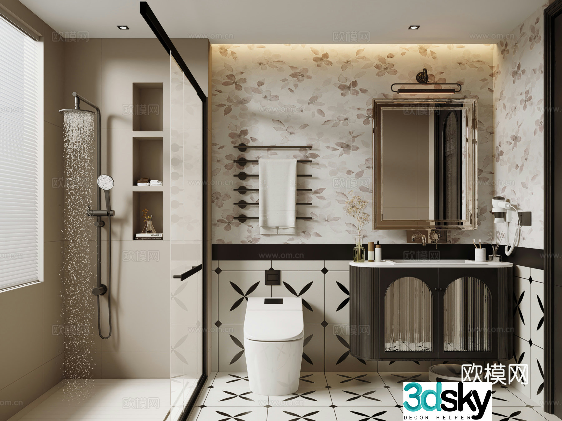 French bathroom wet and dry bathroom 3D model