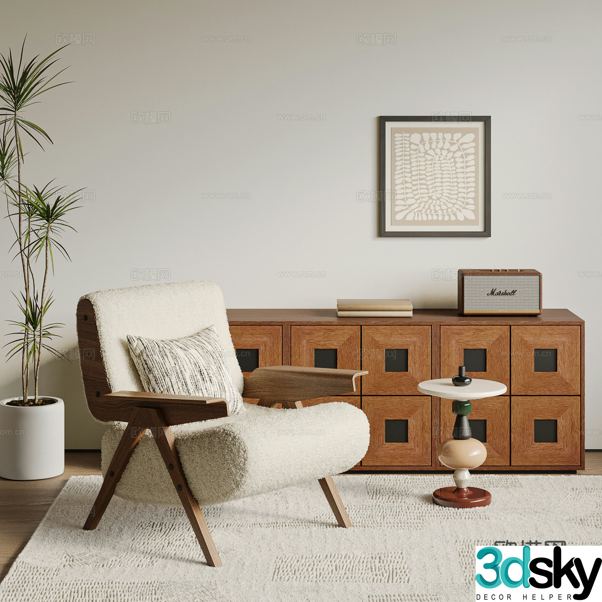 Medium style plush leisure chair 3d model