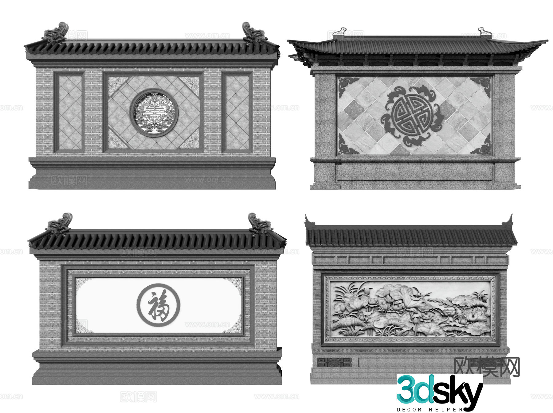Chinese style screen wall screen wall screen landscape wall Xiao wall illuminated wall wall carved background wall relief wall 3d model