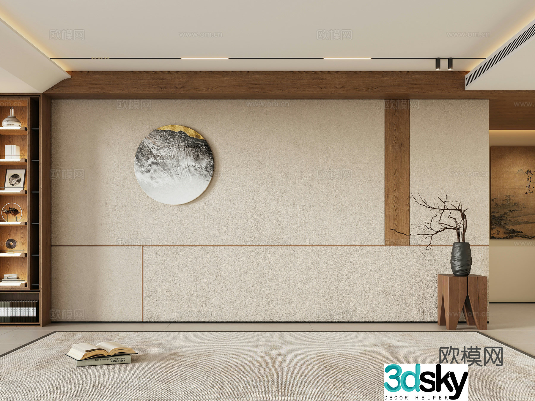 Zen new Chinese sofa background wall 3d model