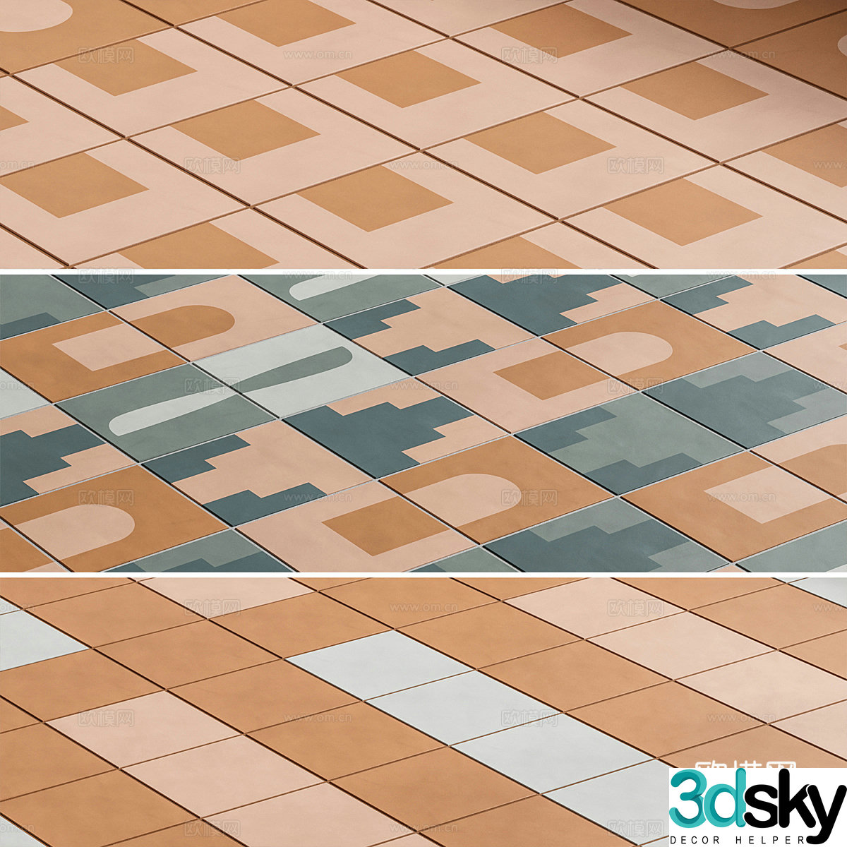 New Chinese tile mosaic 3d model