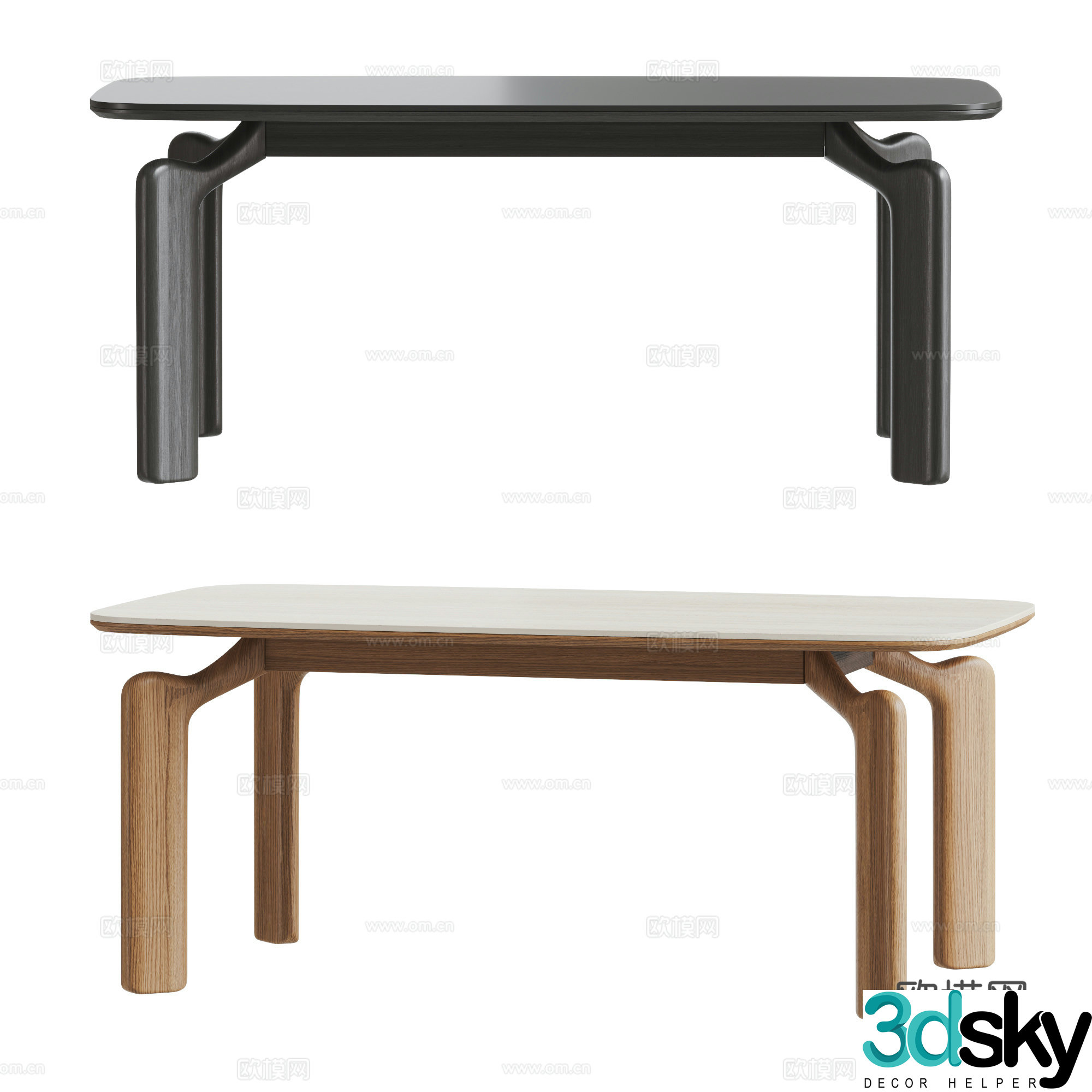 Creamy wind elephant legs dining table 3d model