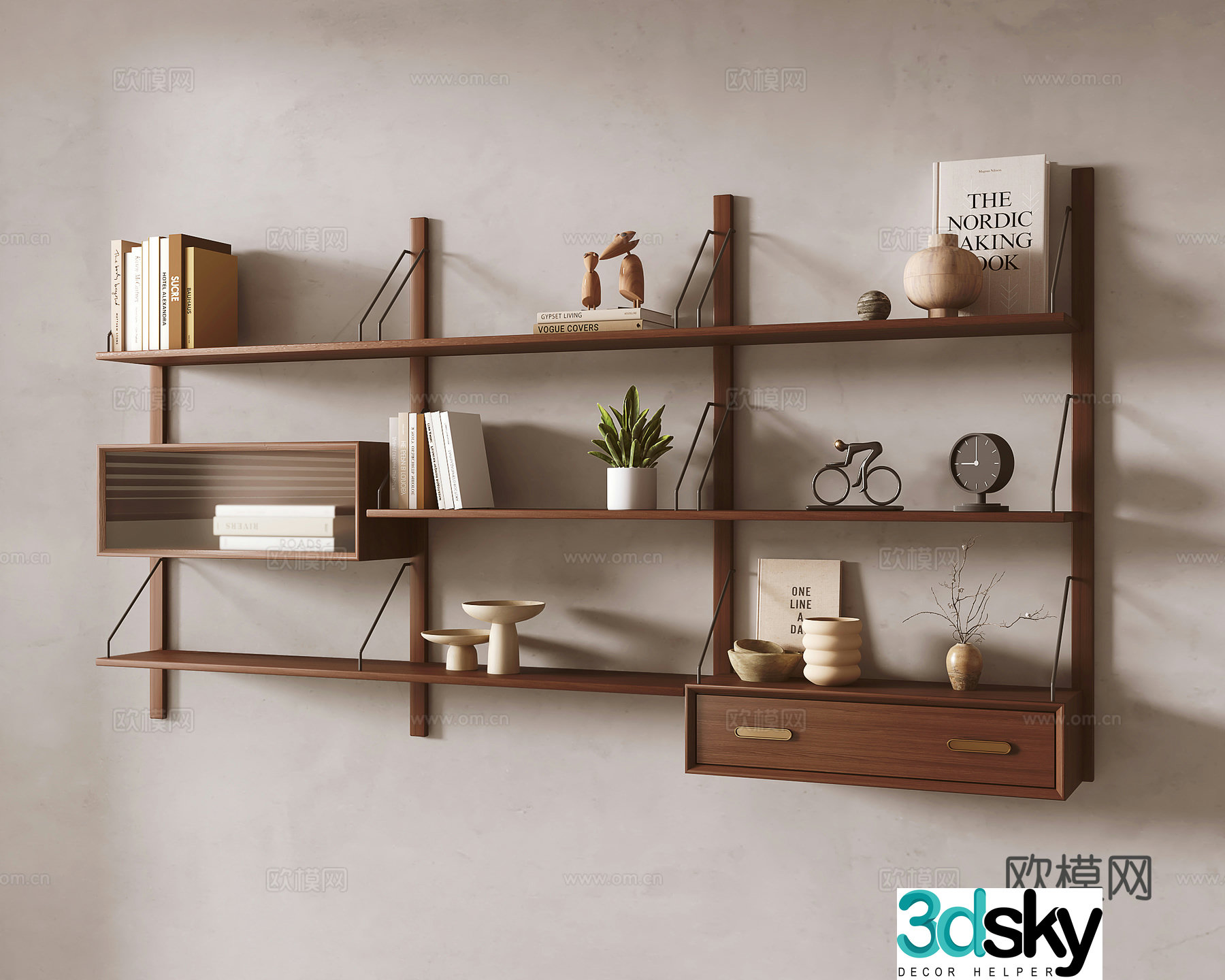 Middle-aged bookshelf shelf 3D model