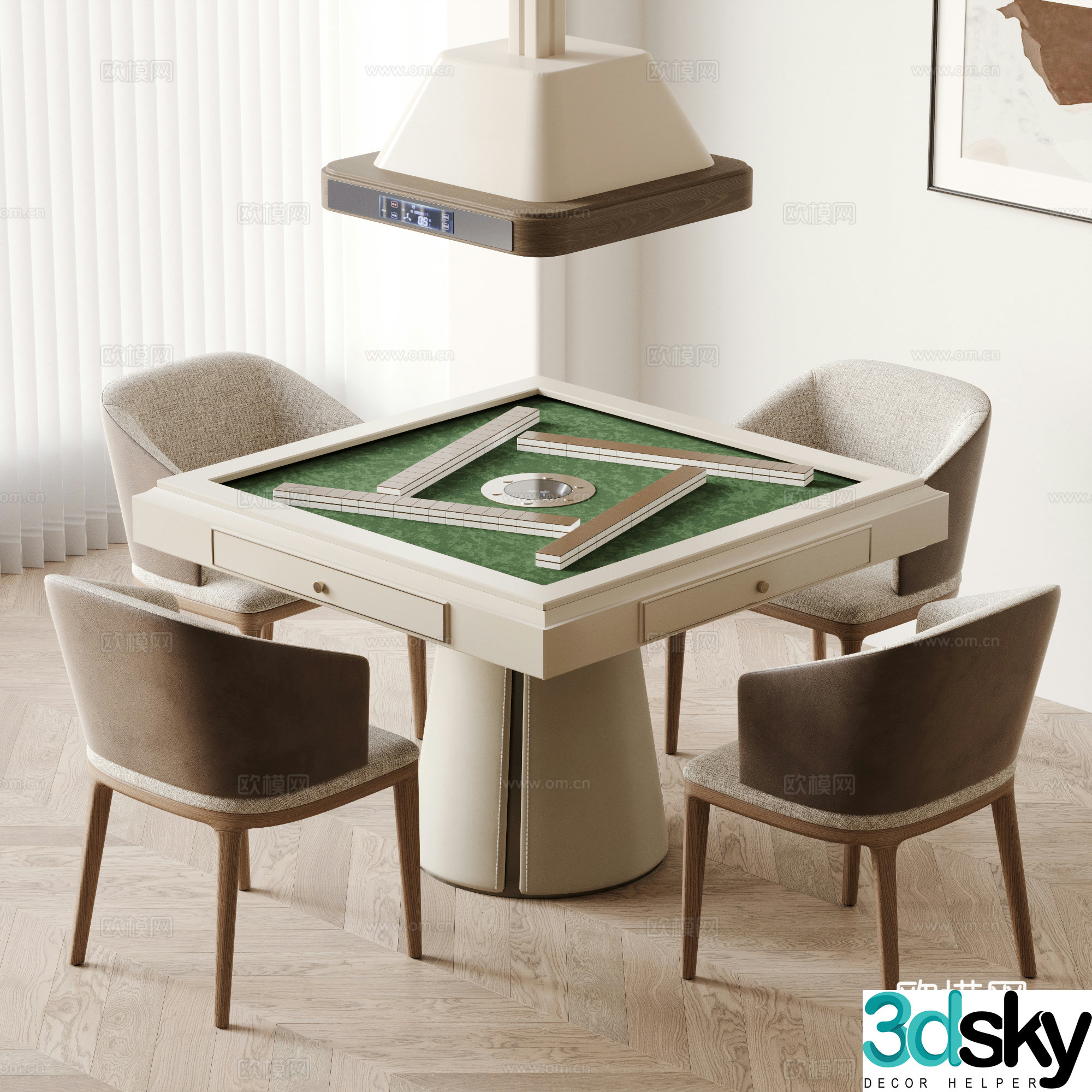 Modern mahjong table and chair combination 3D model