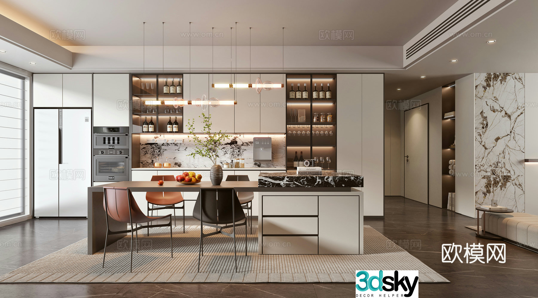 Modern light luxury restaurant 3D model