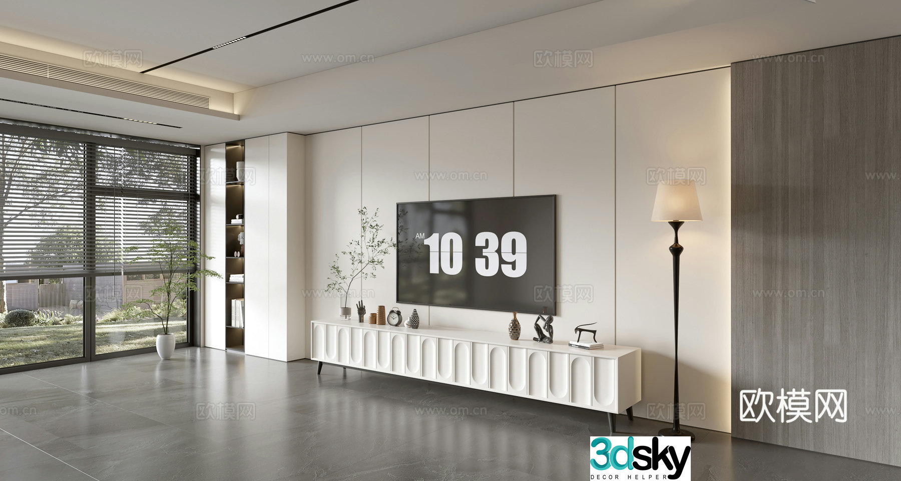 Modern creamy living room light luxury TV background wall creamy TV background wall full wall TV cabinet 3D model