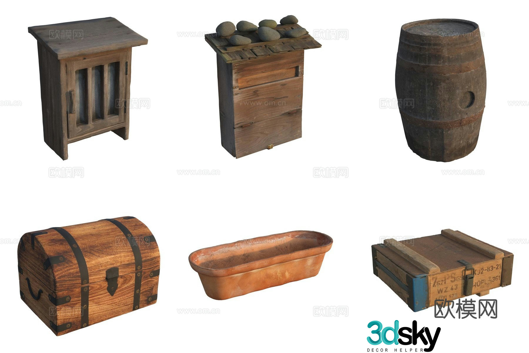 Storage wooden box wooden barrel wooden box mailbox wooden basin 3d model
