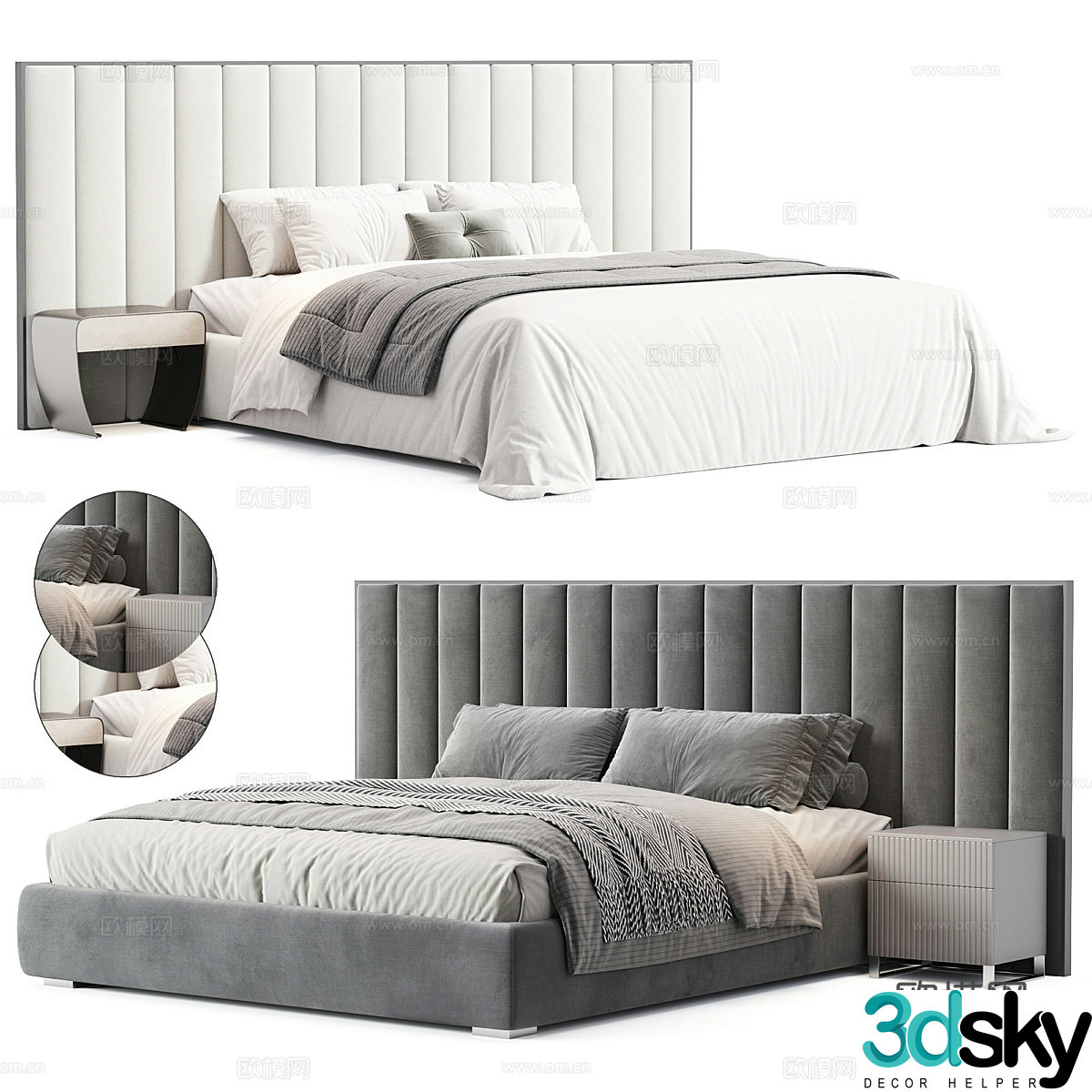 Italian light luxury Haymon velvet double bed 3D model