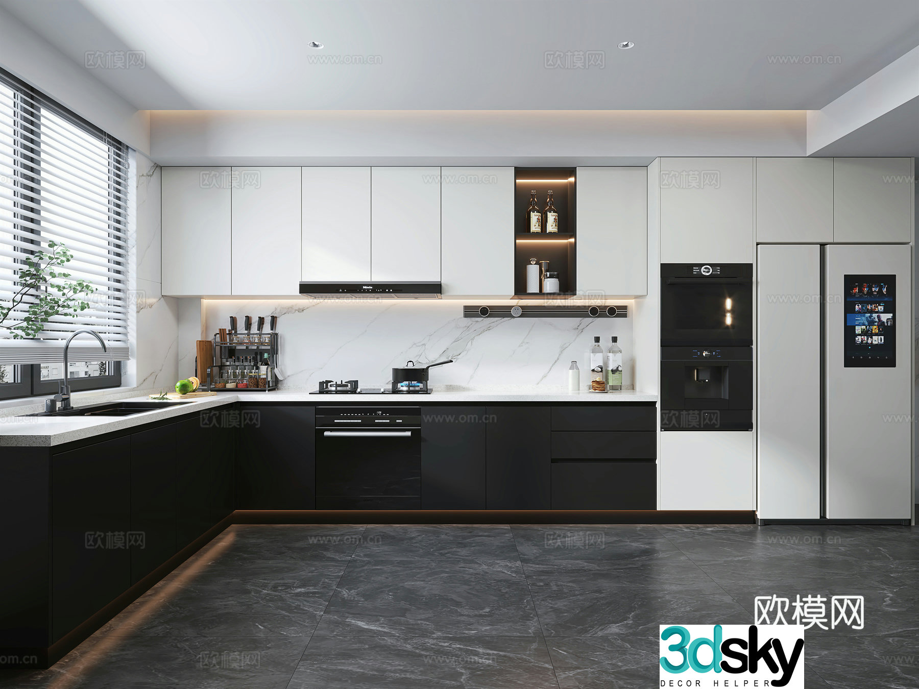 Italian light luxury kitchen range hood stove steam oven electrical cabinet kitchen supplies ornaments refrigerator 3D model