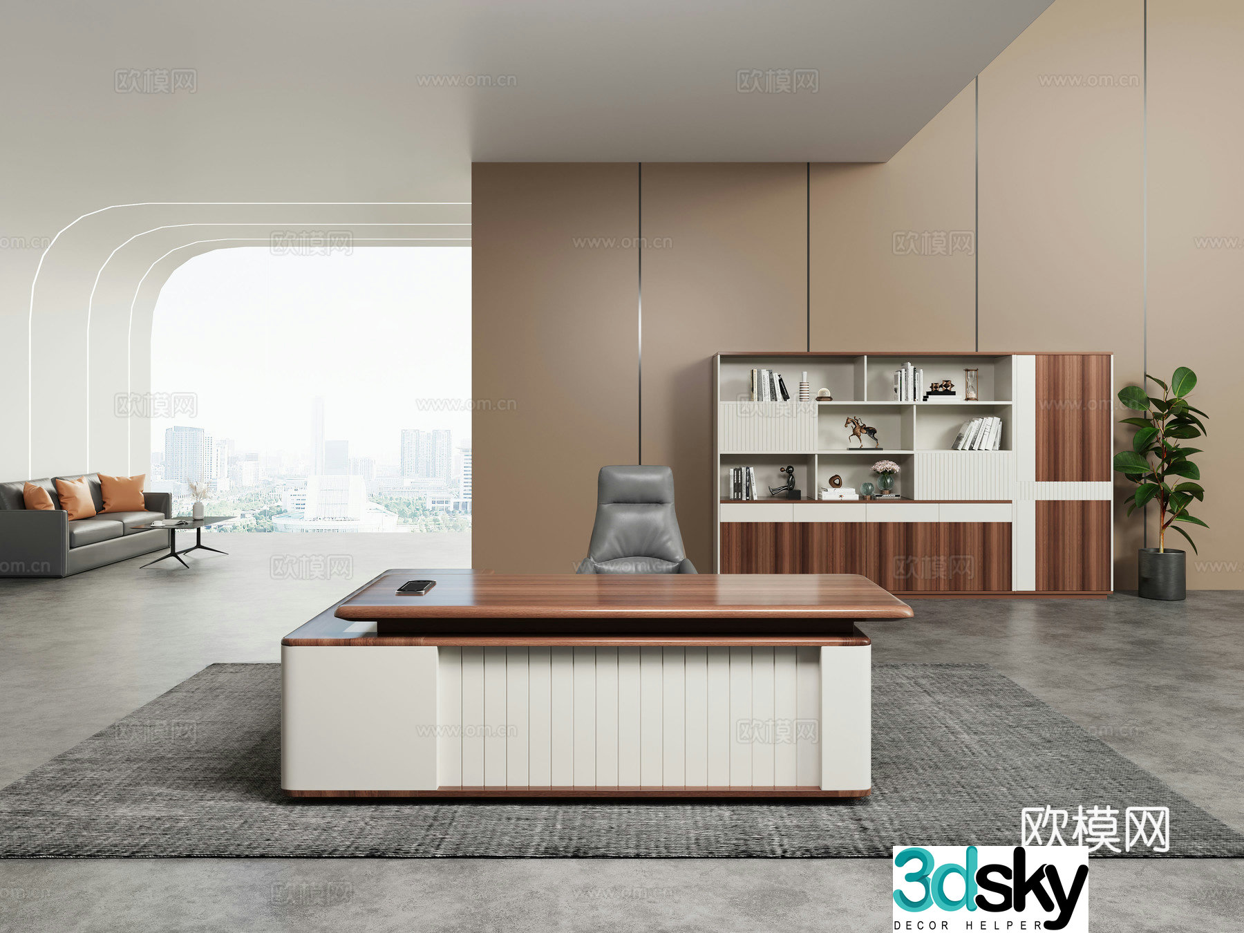 Modern president office space chairman office area desk filing cabinet 3d model