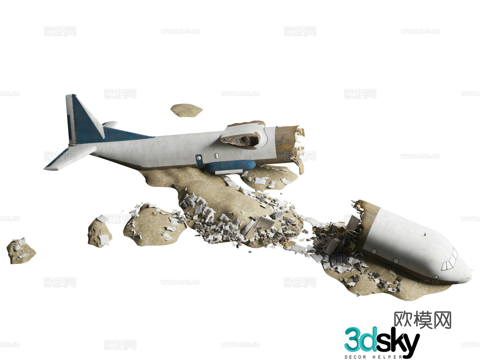 Ruins Aircraft Wreckage Crashed Aircraft Wreckage 3D Model