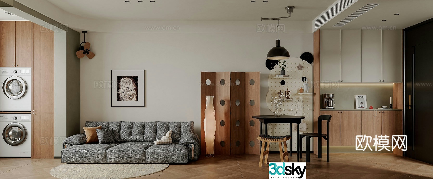 Modern log style dining room 3d model