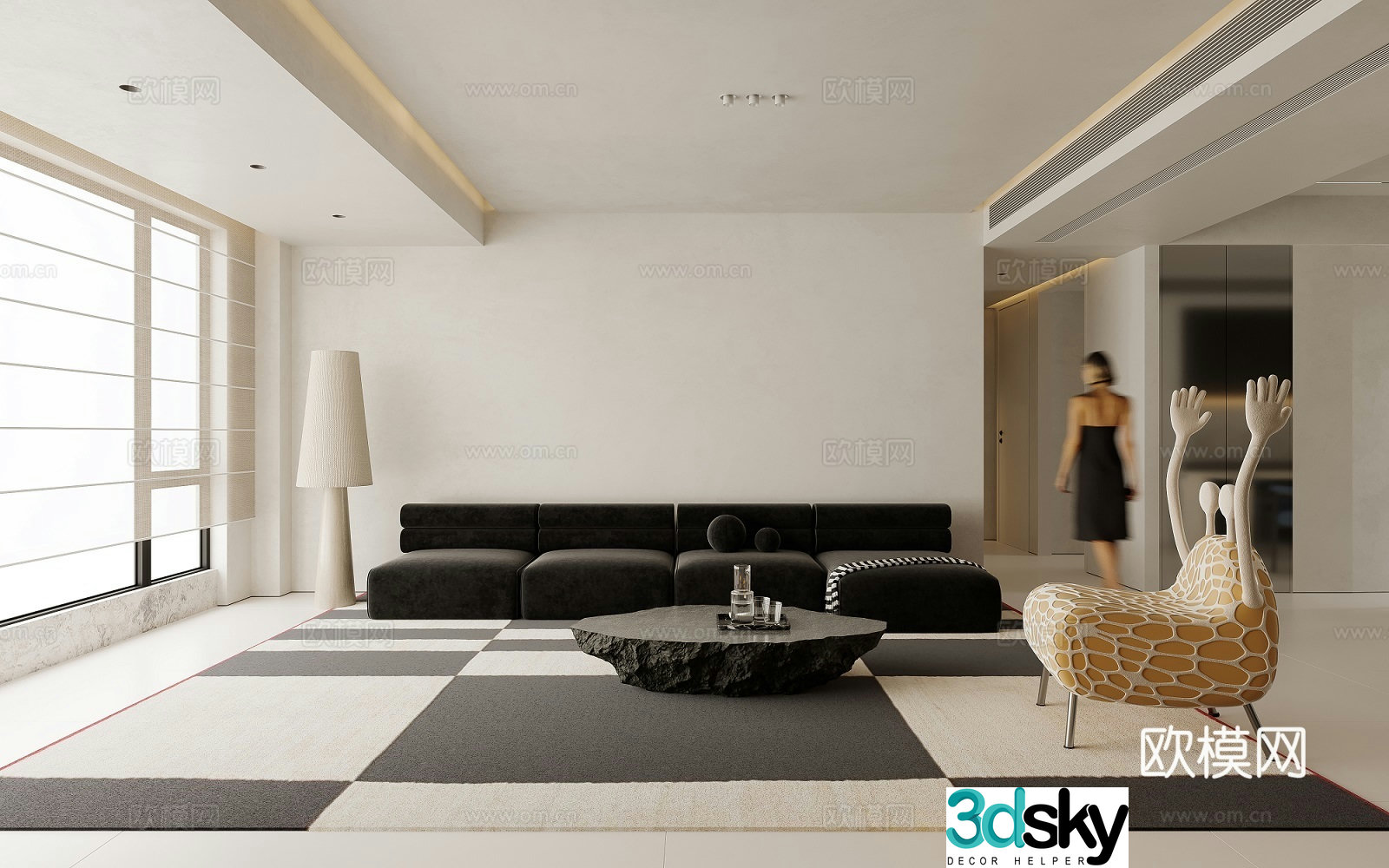 Modern living and dining room 3d model