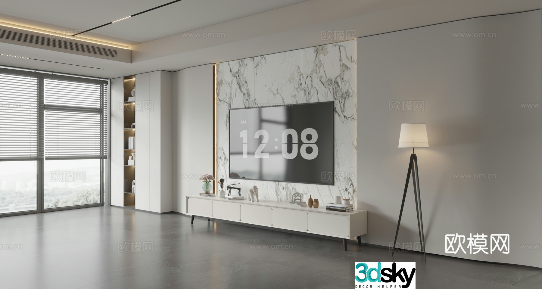 Modern Italian living room light luxury TV background wall full wall TV cabinet marble background wall 3d model