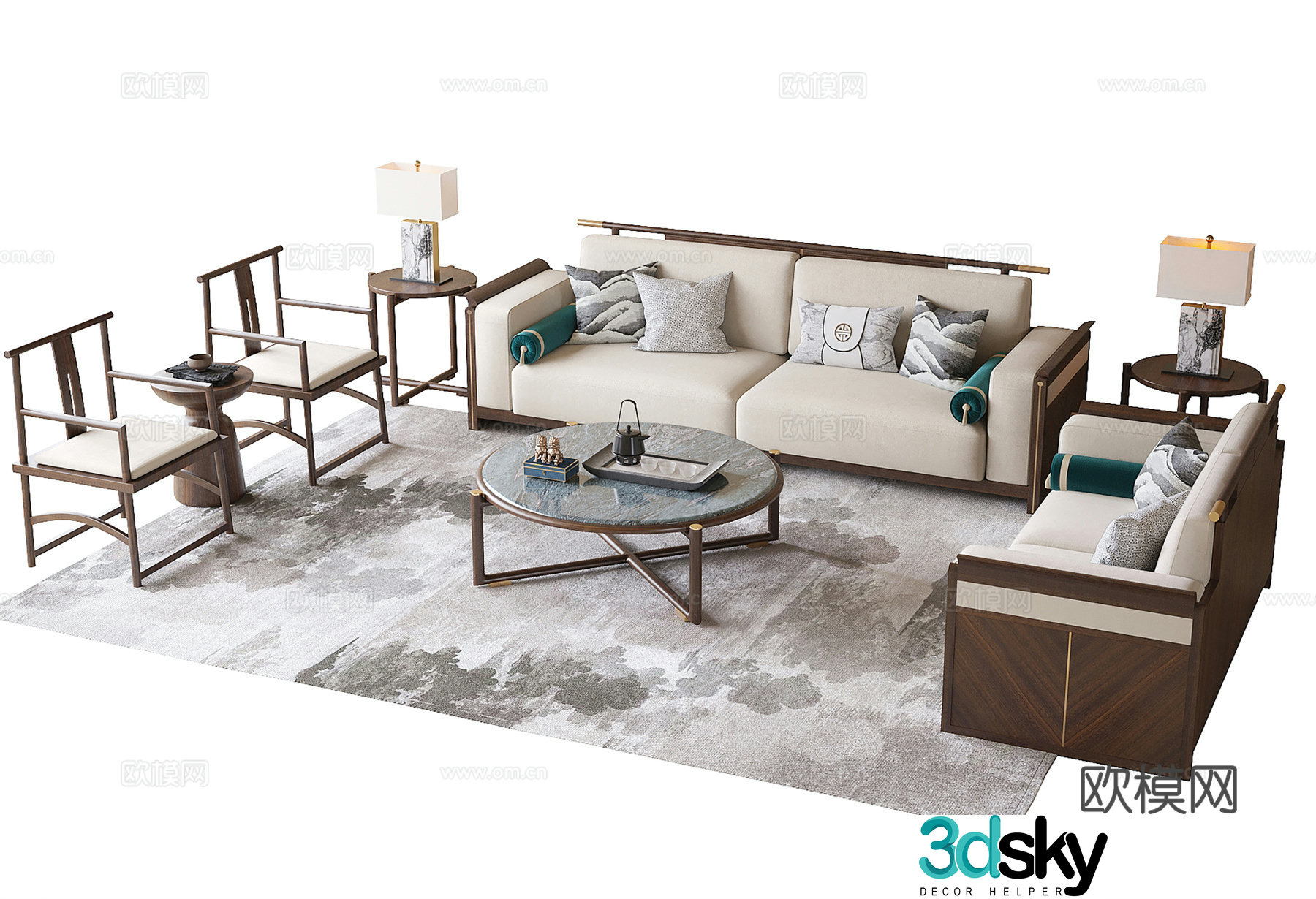 New Chinese sofa coffee table combination 3D model