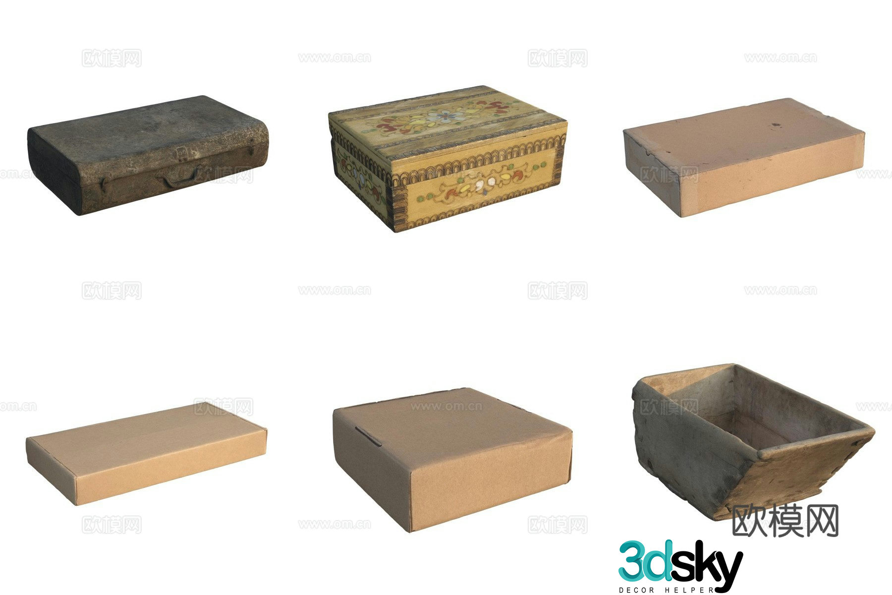 Storage wooden box iron box carton 3d model