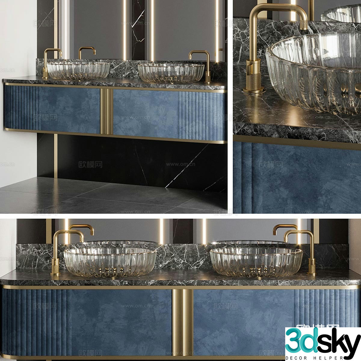 Modern light luxury double basin bathroom cabinet 3D model