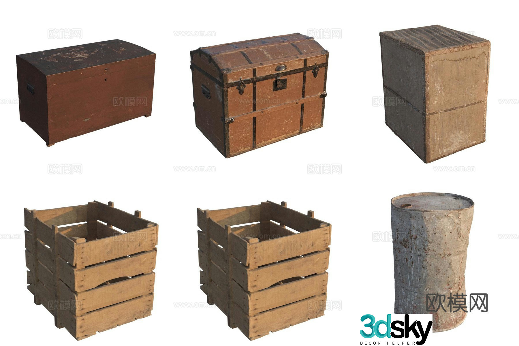 Storage wooden box wooden cabinet iron can 3d model