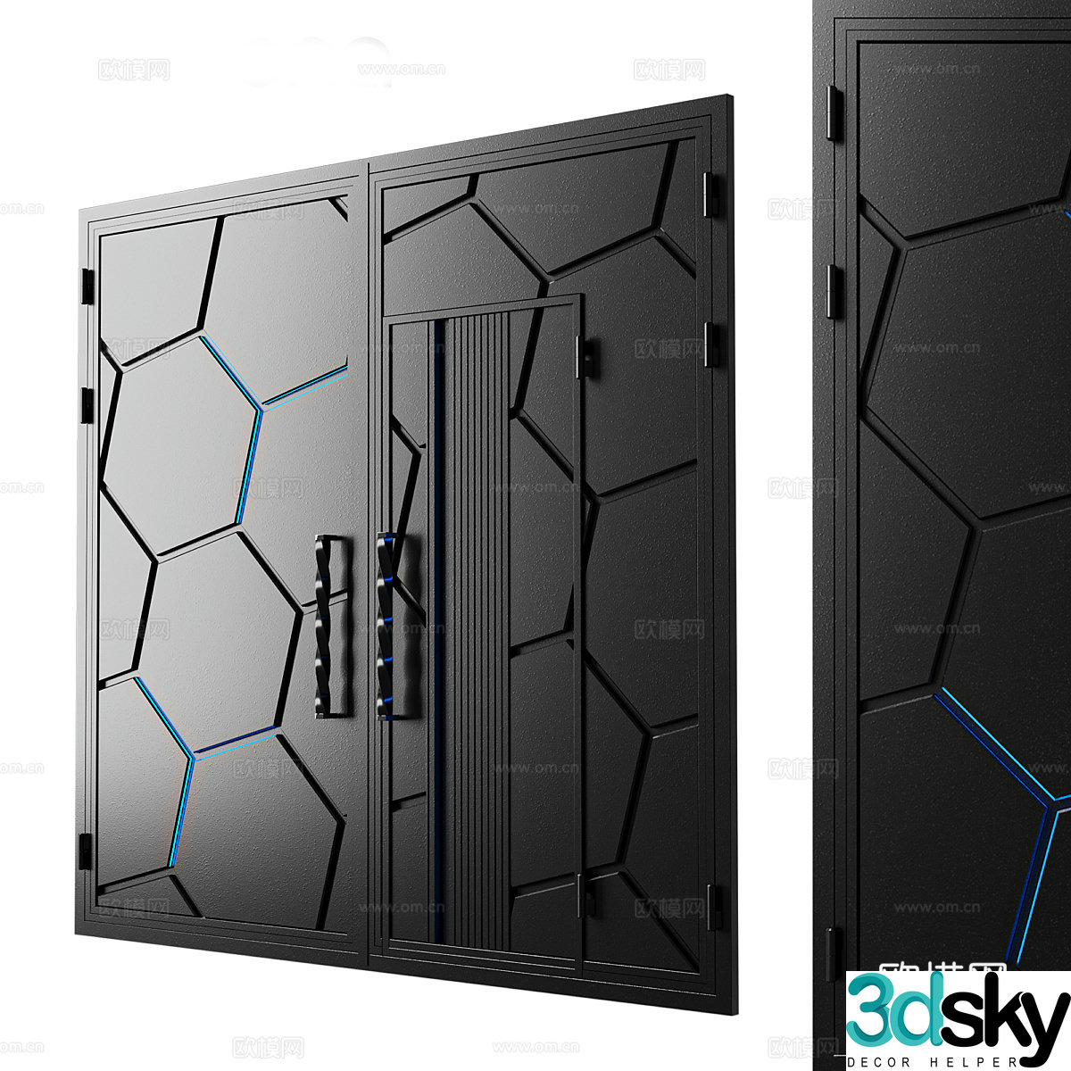 Modern black double door entry door 3d model