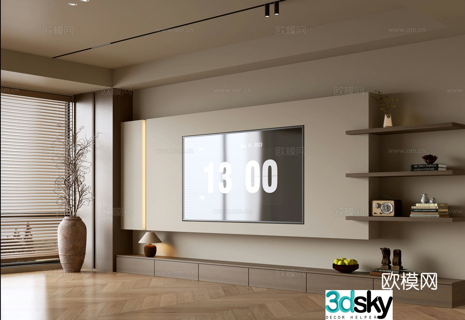 Wasabi Middle Style TV Cabinet TV Background Wall Overall Cabinet TV Background Wall Medal Style 3D Model