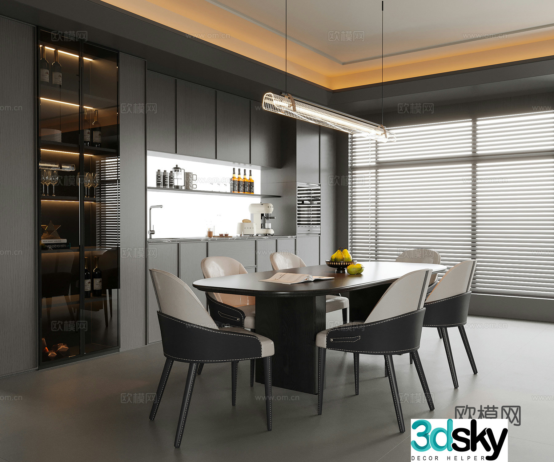 Modern high-end gray restaurant wine cabinet sideboard 3d model