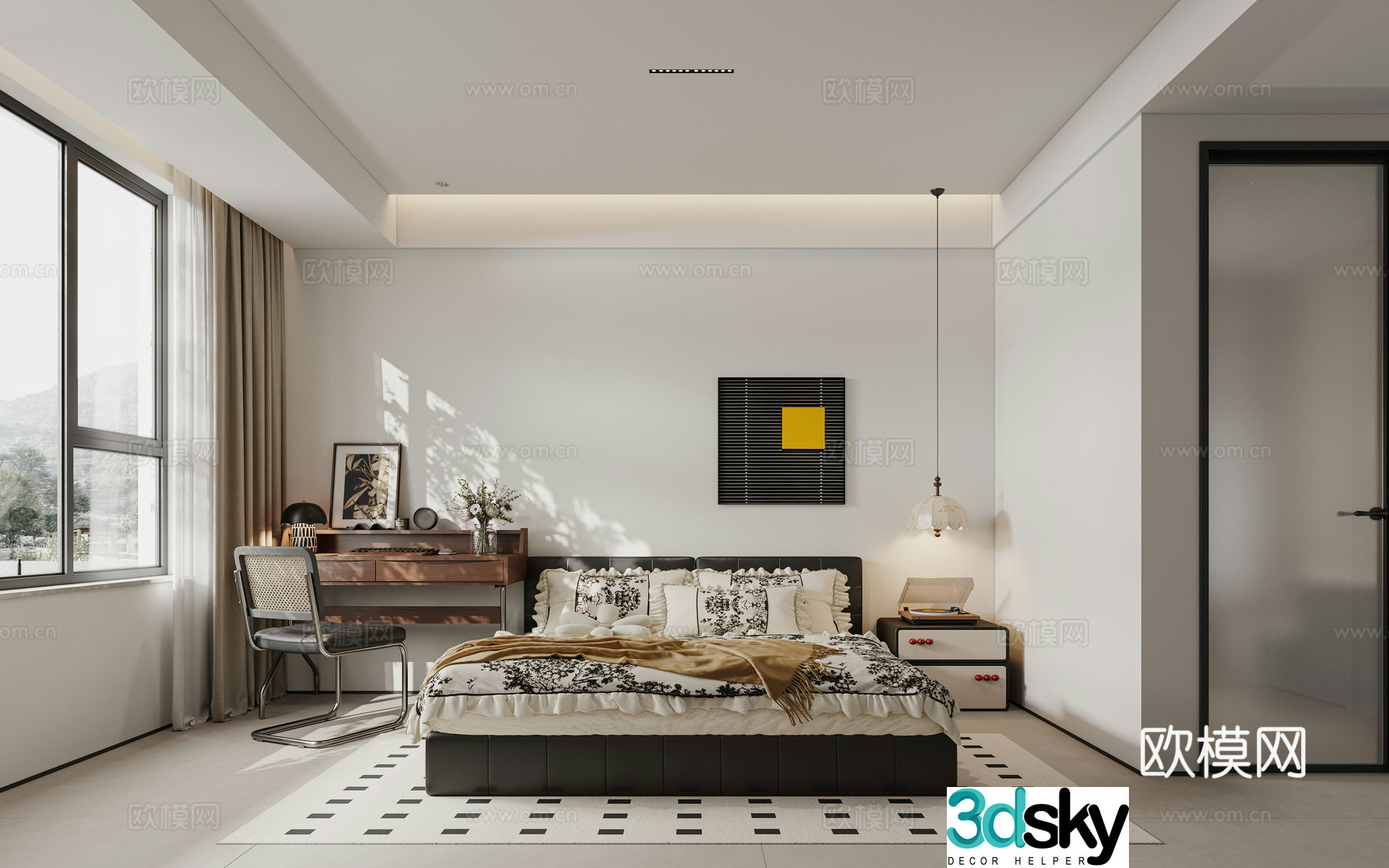 Medium creamy style bedroom 3d model