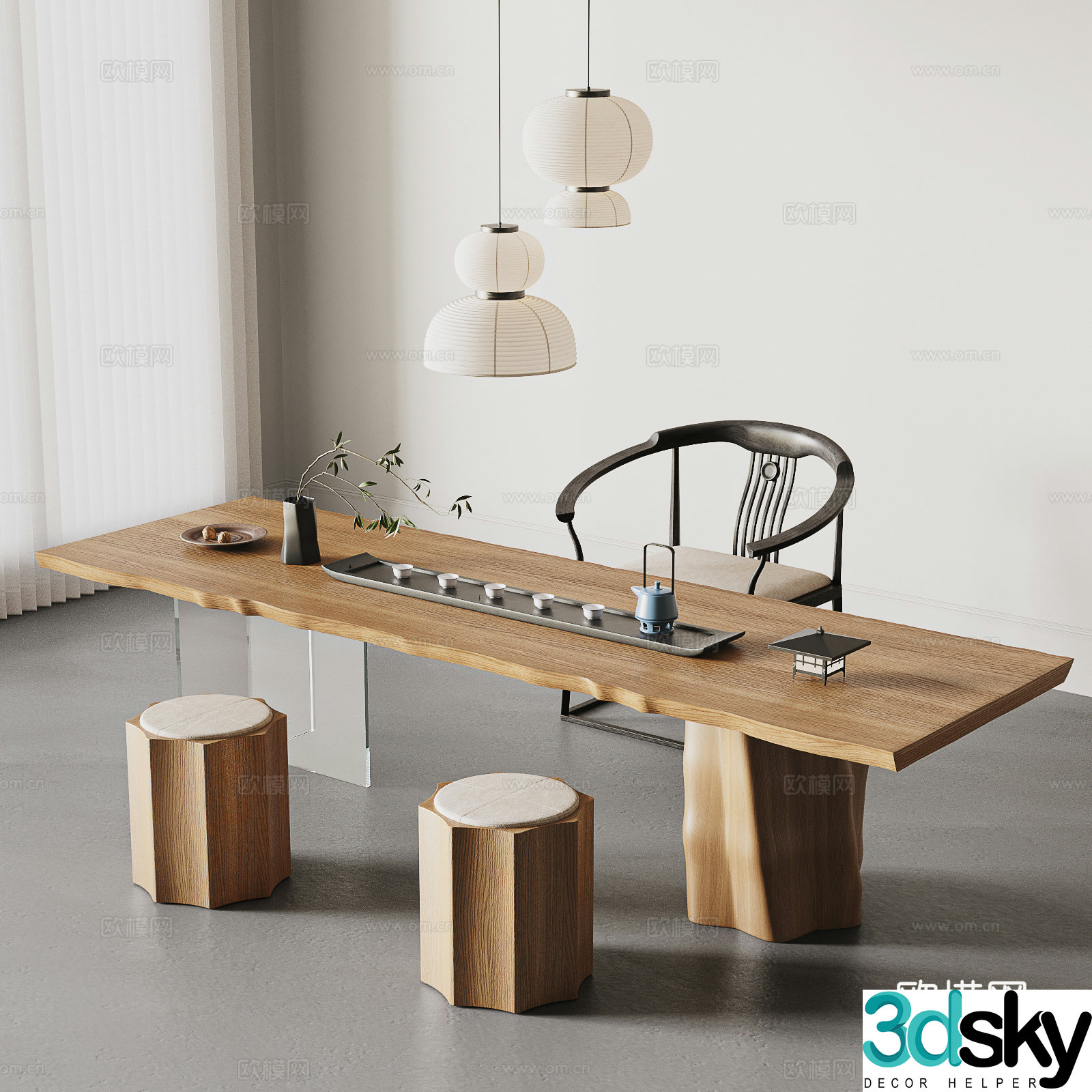 Song style tea table and chair 3D model
