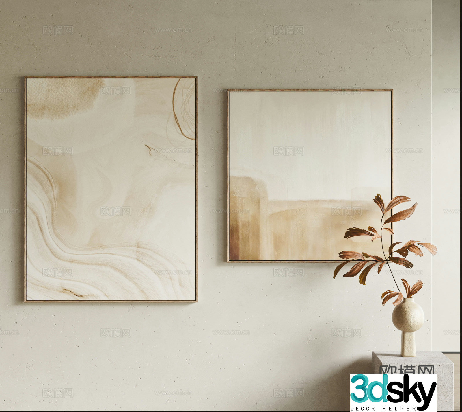 Creamy wind hanging painting combination 3D model