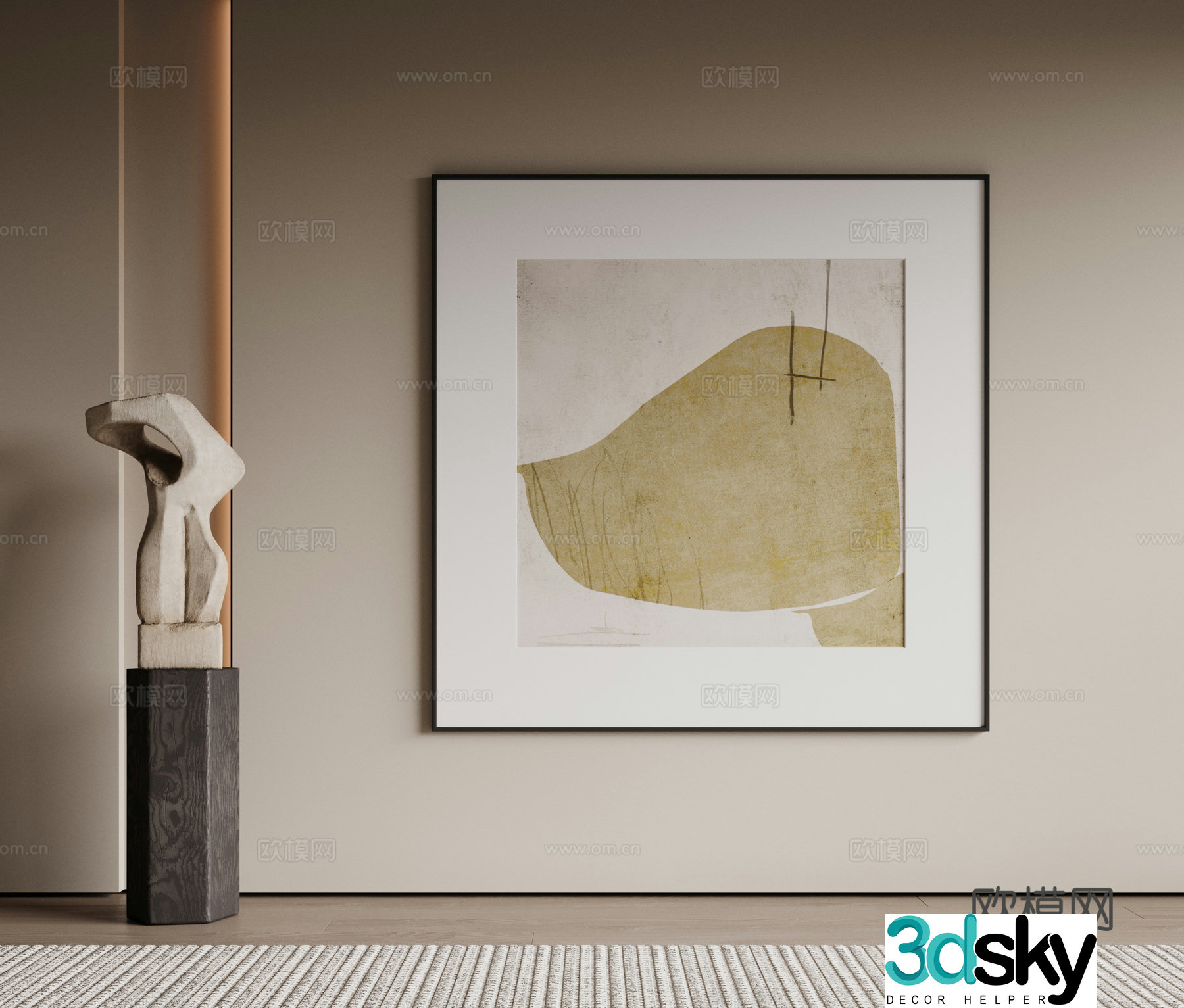 Modern minimalist decorative paintings Waviva medieval style hanging paintings cream style decoration paintings Italian style hanging paintings black and white 3D model
