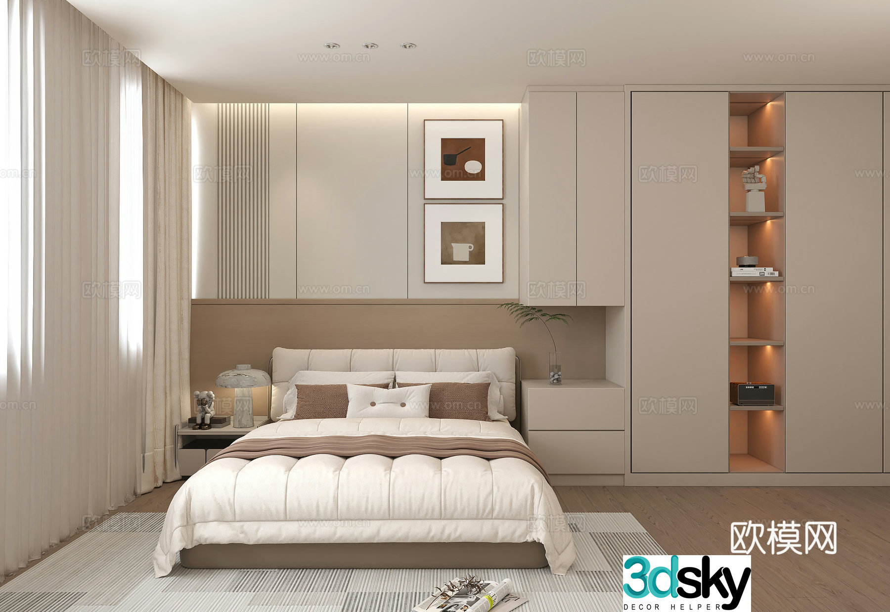 Creamy Bedroom Home Decor 3D Model
